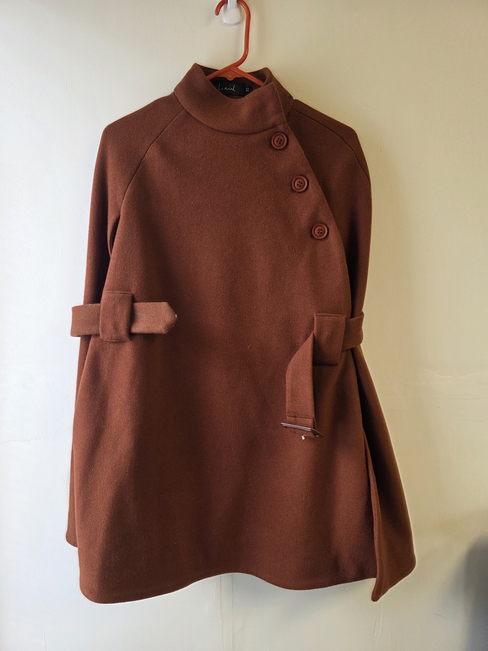 Chicwish Chestnut Brown Wool Cape Coat with Asymmetric Buttons